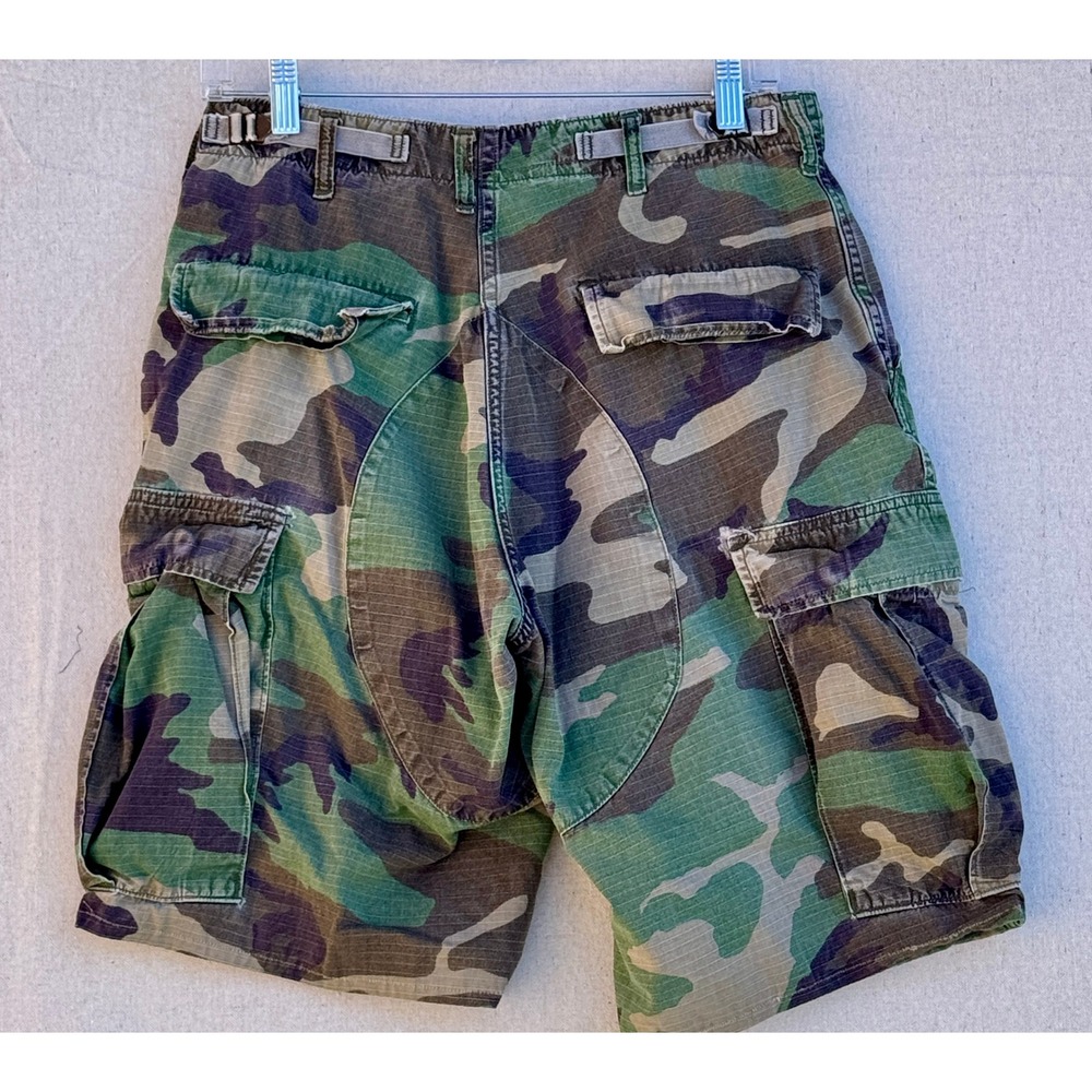 Vintage US Military Woodland Camo Cargo Shorts Ripstop Small Regular Adjustable - Picture 2 of 4